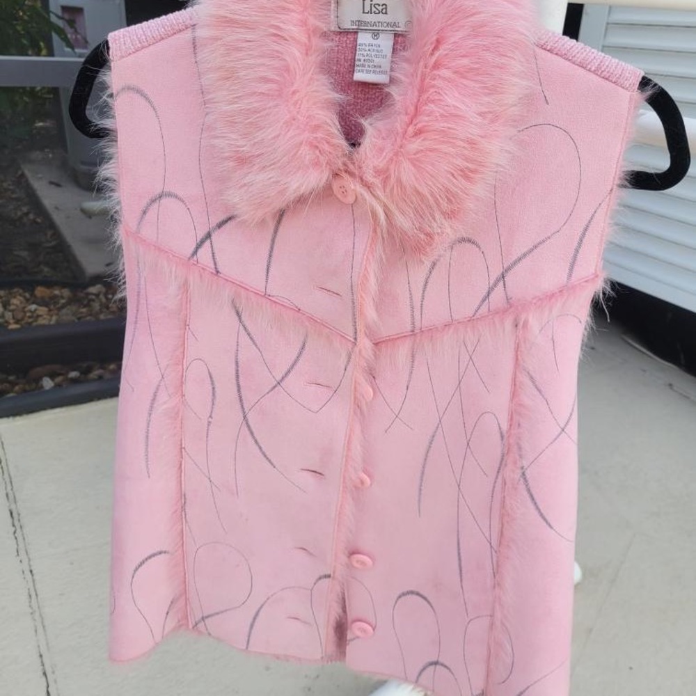 Lisa International pink suede & fur lined vest